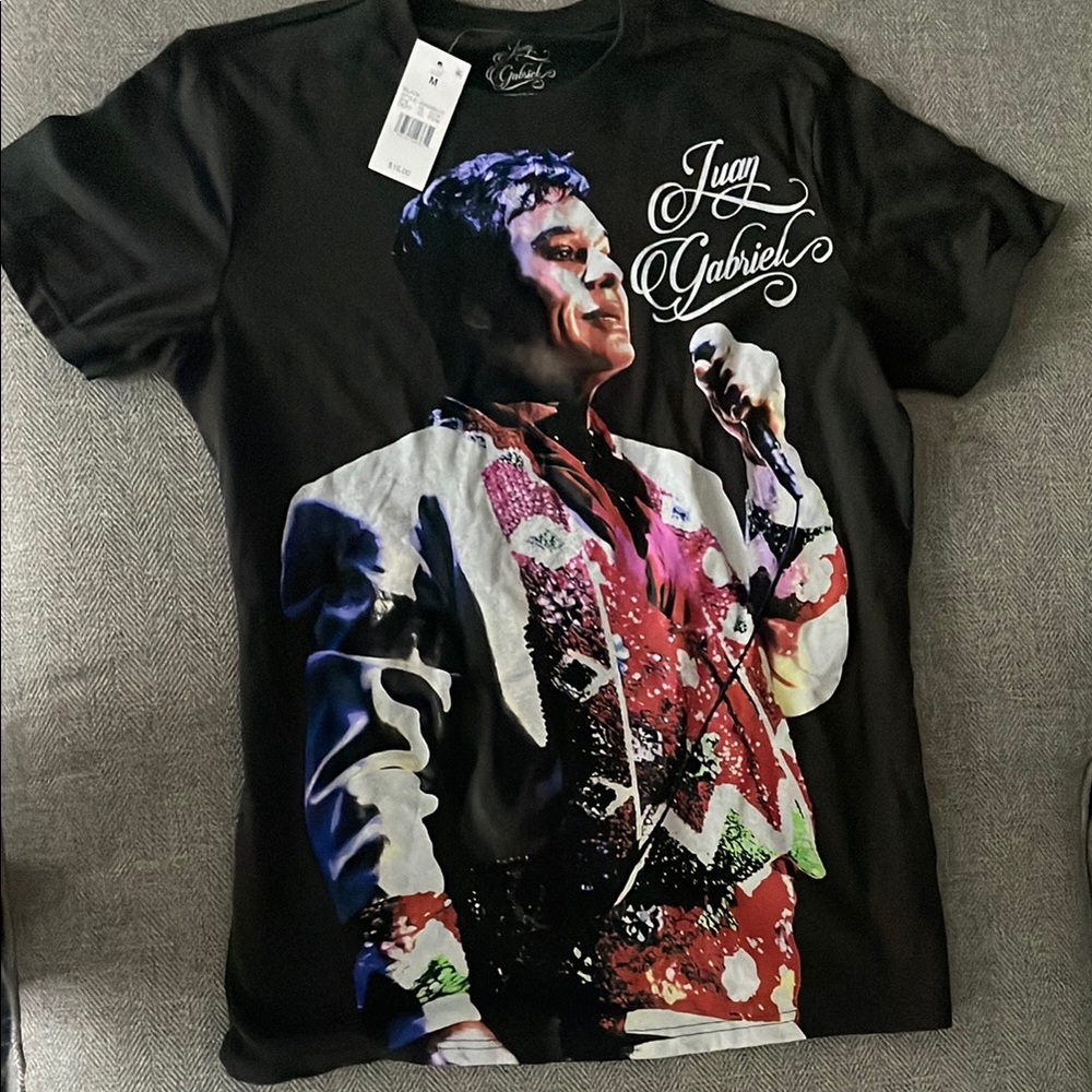Juan Gabriel Black Graphic Tee with Colorful Design
